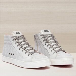 P448 | Skate Flax Laser Cut Leather High Top Zip Sneakers White Pink EU 37 US 7